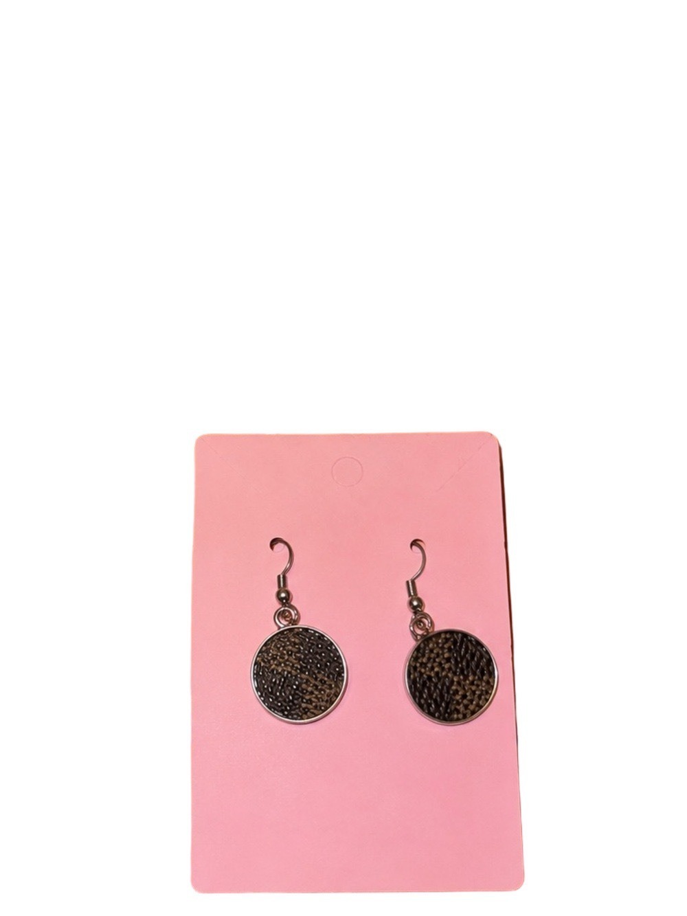 Handmade Silver Tone Brown Damier Canvas Drop Earrings